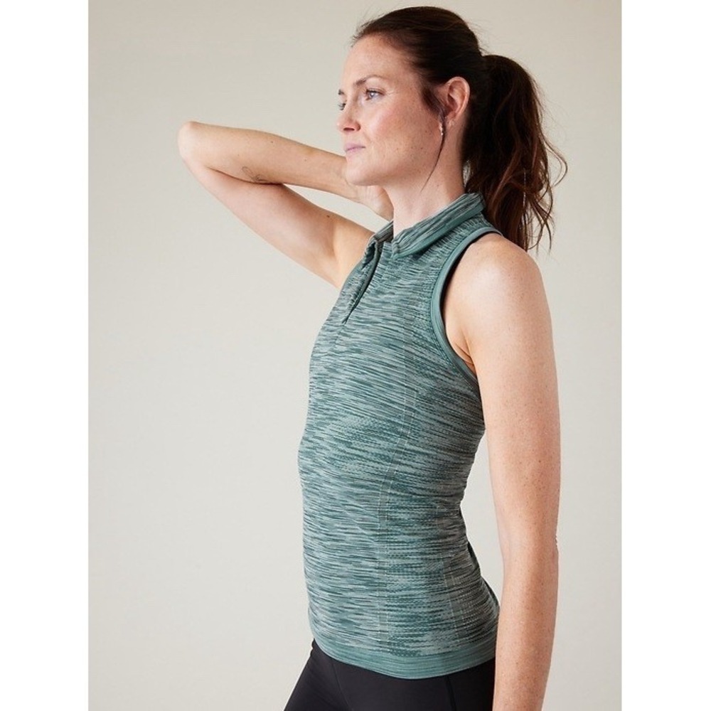 Athleta Momentum Teal Space Dye Sleeveless Polo Tank  1/4 Zip Size Large